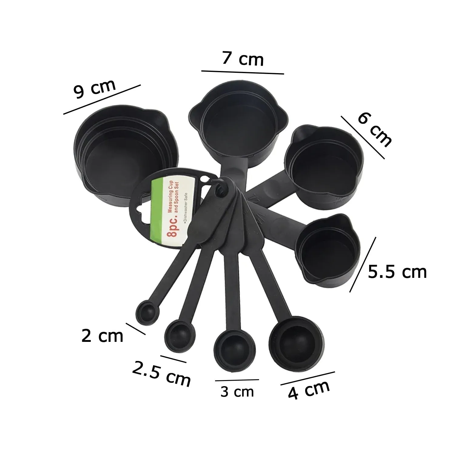 0106 Plastic Measuring Cups and Spoons (8 Pcs, Black)