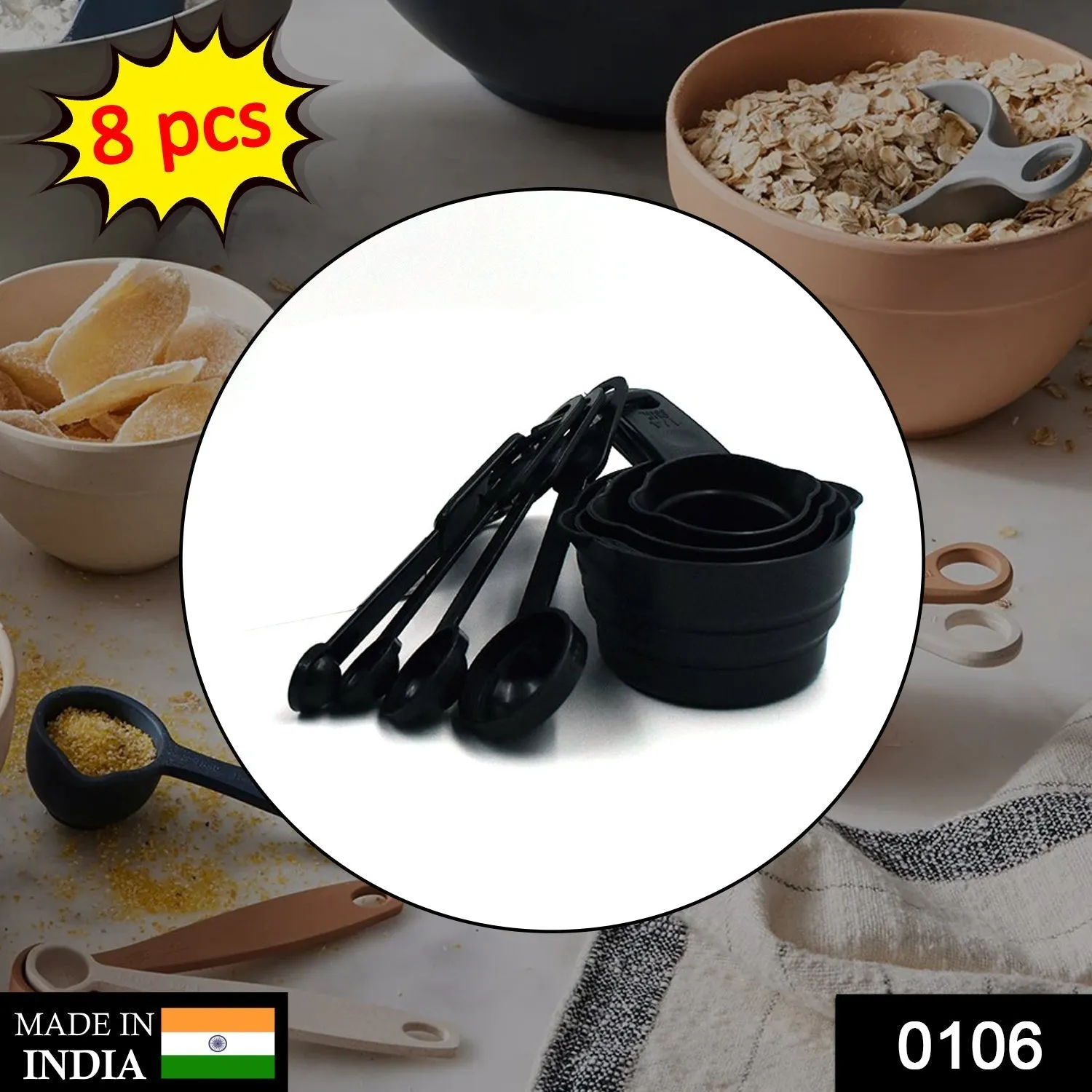 0106 Plastic Measuring Cups and Spoons (8 Pcs, Black)