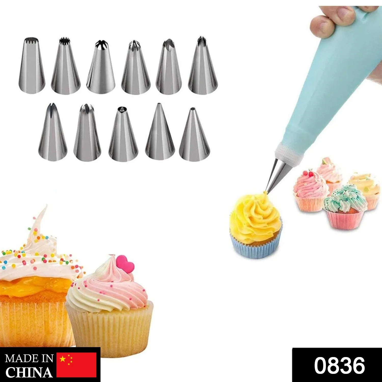 0836 12 Piece Cake Decorating Set of Measuring Cup Oil Basting Brush