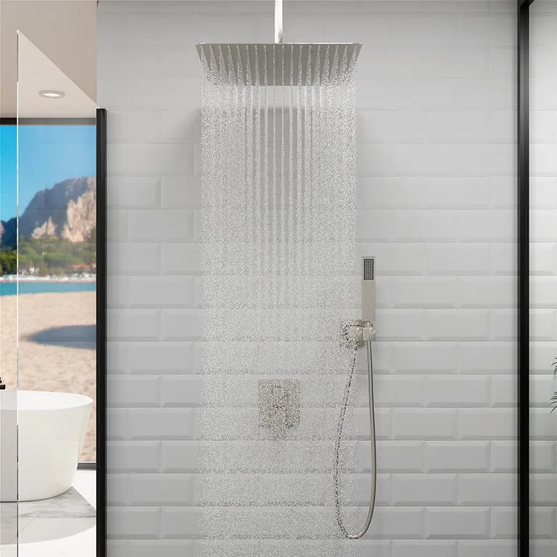 16" Ceiling Mount Square Shower Set with Head Shower & Hand Shower Combo Set