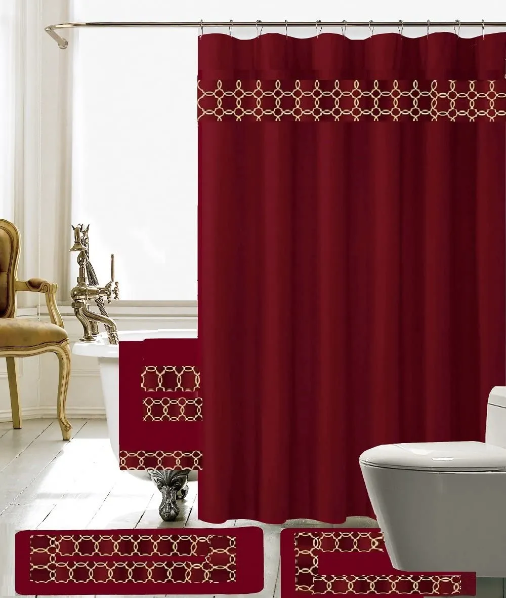 18 Piece Embroidery Banded Shower Curtain Bath Set