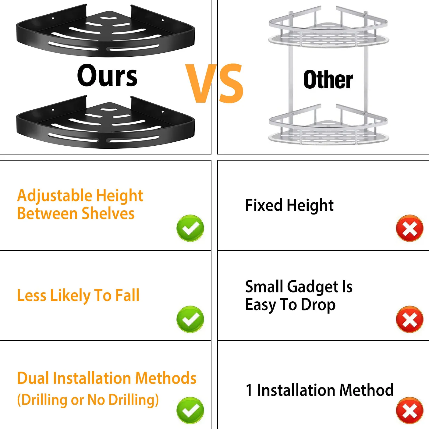 2-Piece: Corner Shower Caddy Shelf