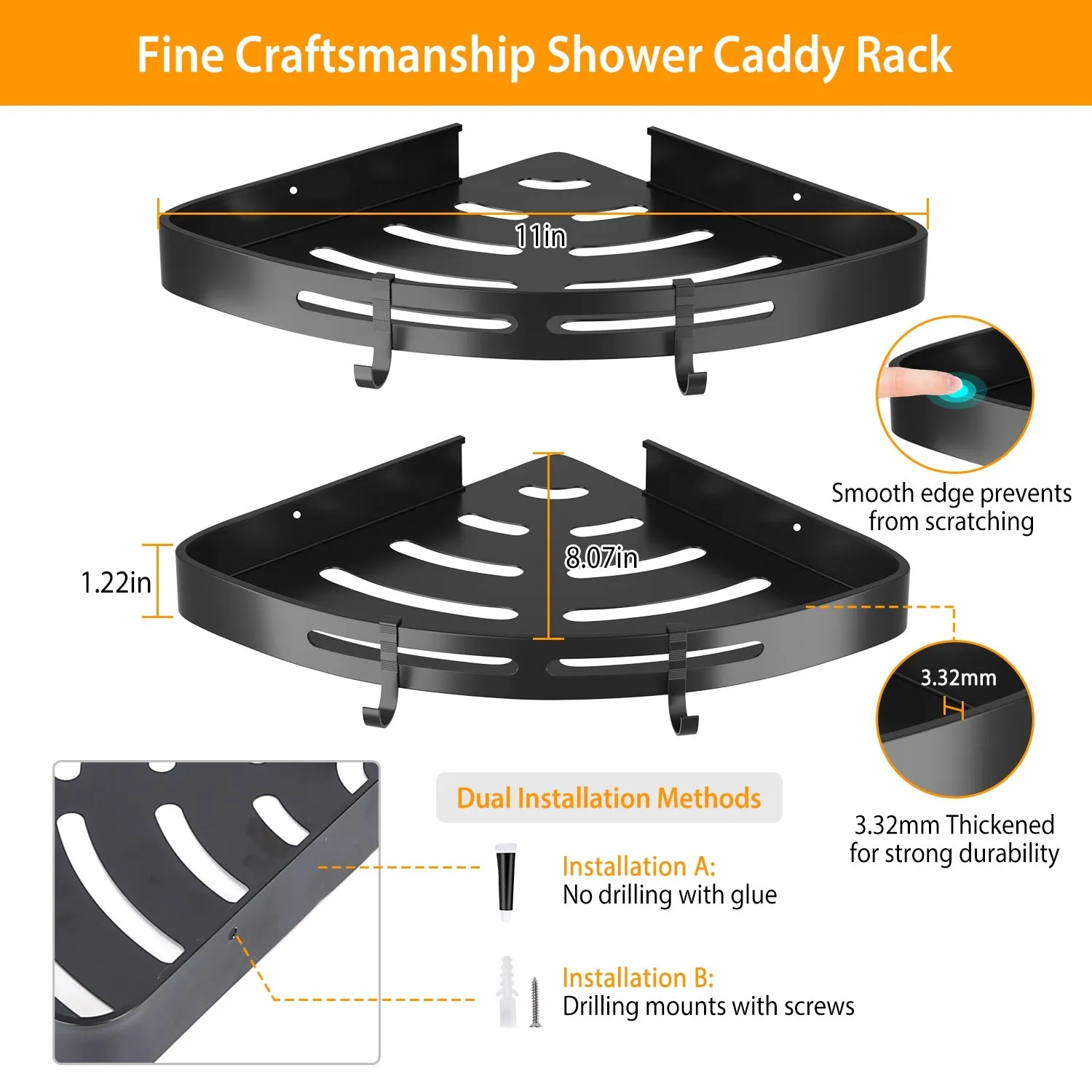 2-Piece: Corner Shower Caddy Shelf