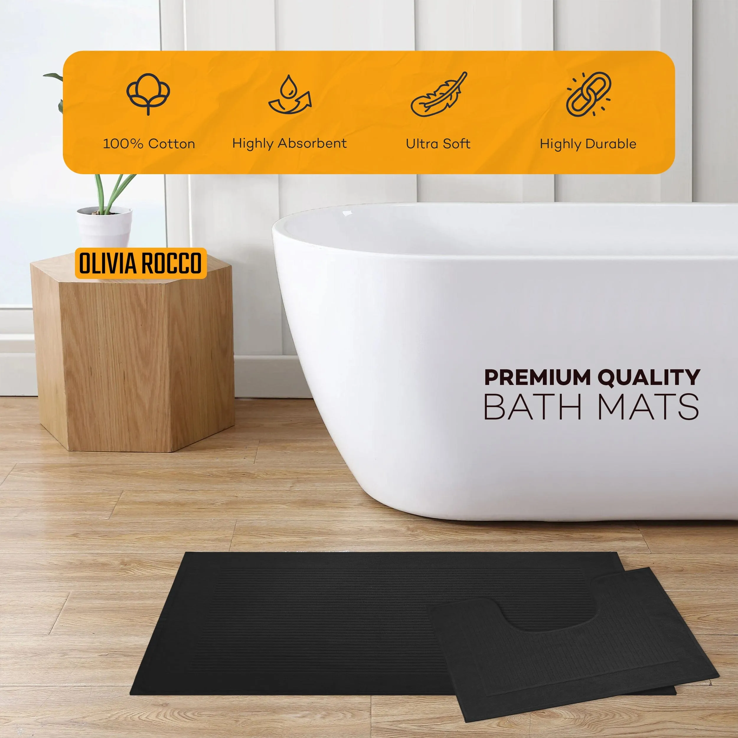 2 Piece Monaco Non Slip Bath Mat and Pedestal Set Water Absorbent Bathroom Rug Set 100 Percent Cotton Mats for Safety and Comfort by OLIVIA ROCCO