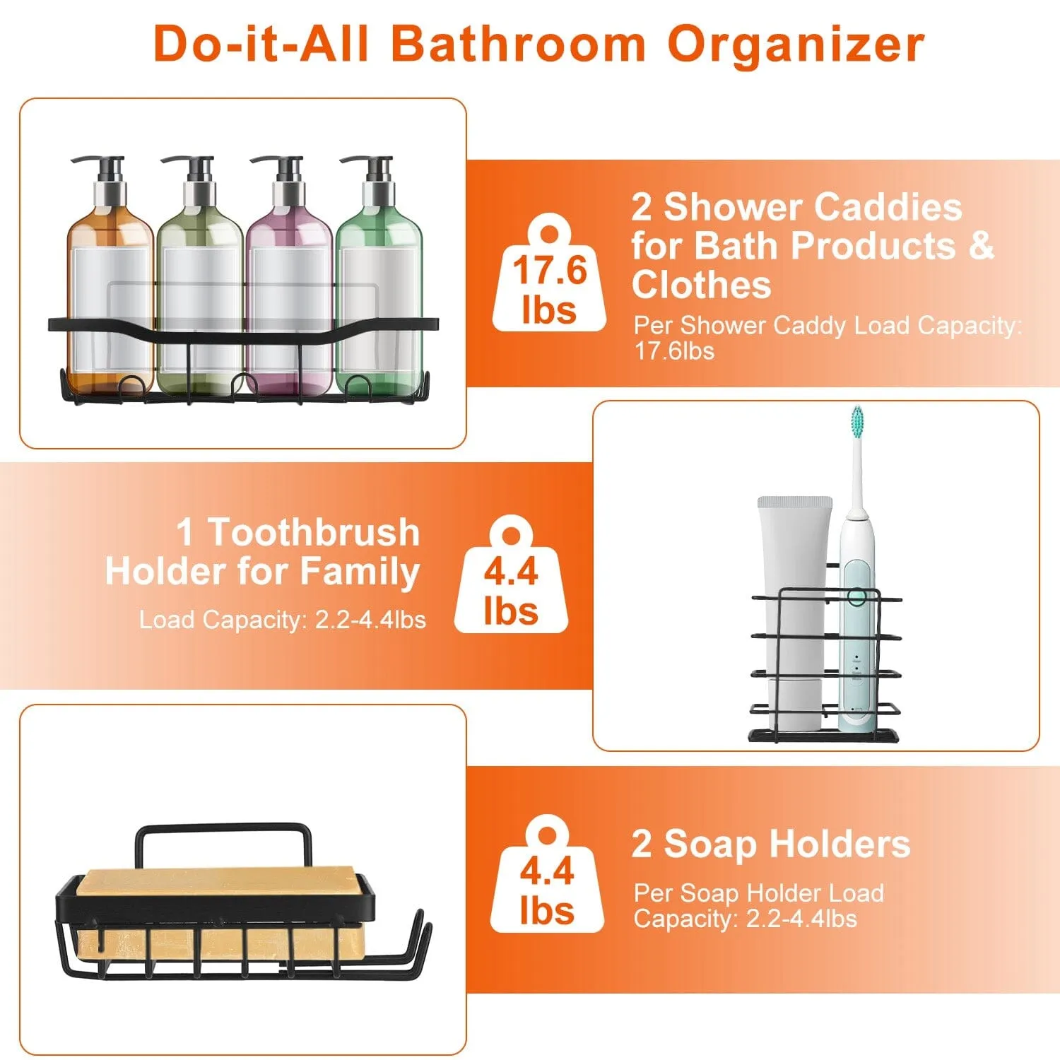 5-Pack: Shower Caddy Shelves with 18 Inbuilt Hooks