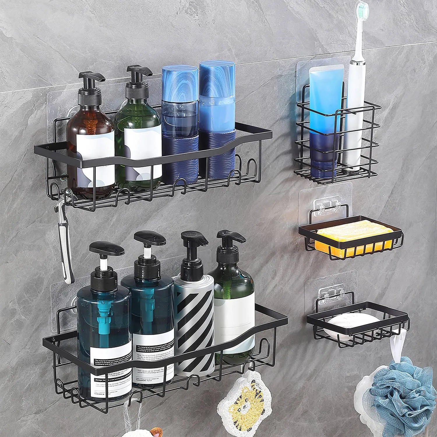 5-Pack: Shower Caddy Shelves with 18 Inbuilt Hooks