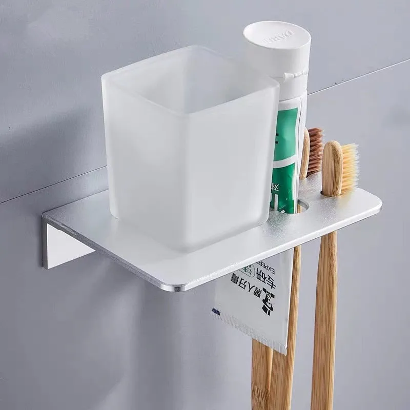 Aluminum Toothbrush Holder Wall Mounted Shelf Bath Accessories