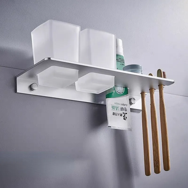 Aluminum Toothbrush Holder Wall Mounted Shelf Bath Accessories