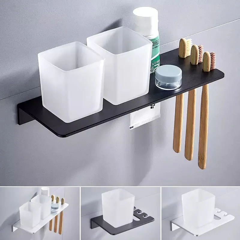 Aluminum Toothbrush Holder Wall Mounted Shelf Bath Accessories