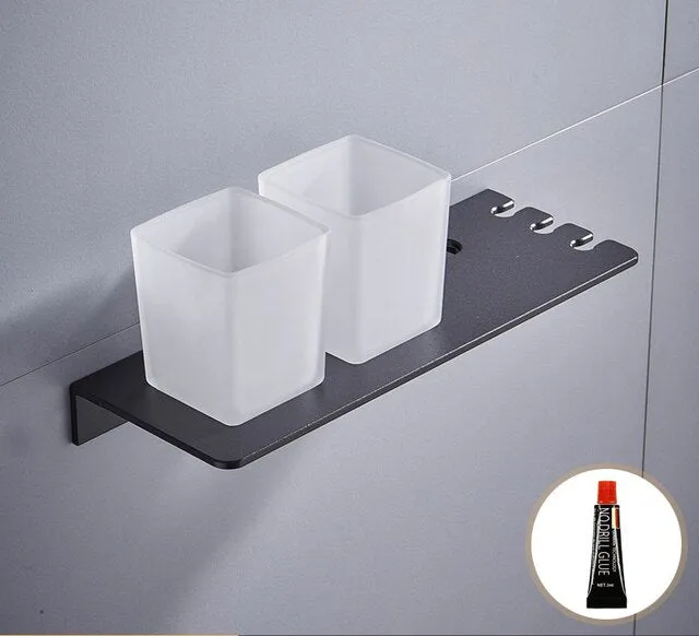 Aluminum Toothbrush Holder Wall Mounted Shelf Bath Accessories