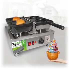 AP-196 Taiyaki Bear Waffle Maker | Electric Bear Shaped Waffle Machine | Stainless Steel | 2 Bear Head Waffle Cones