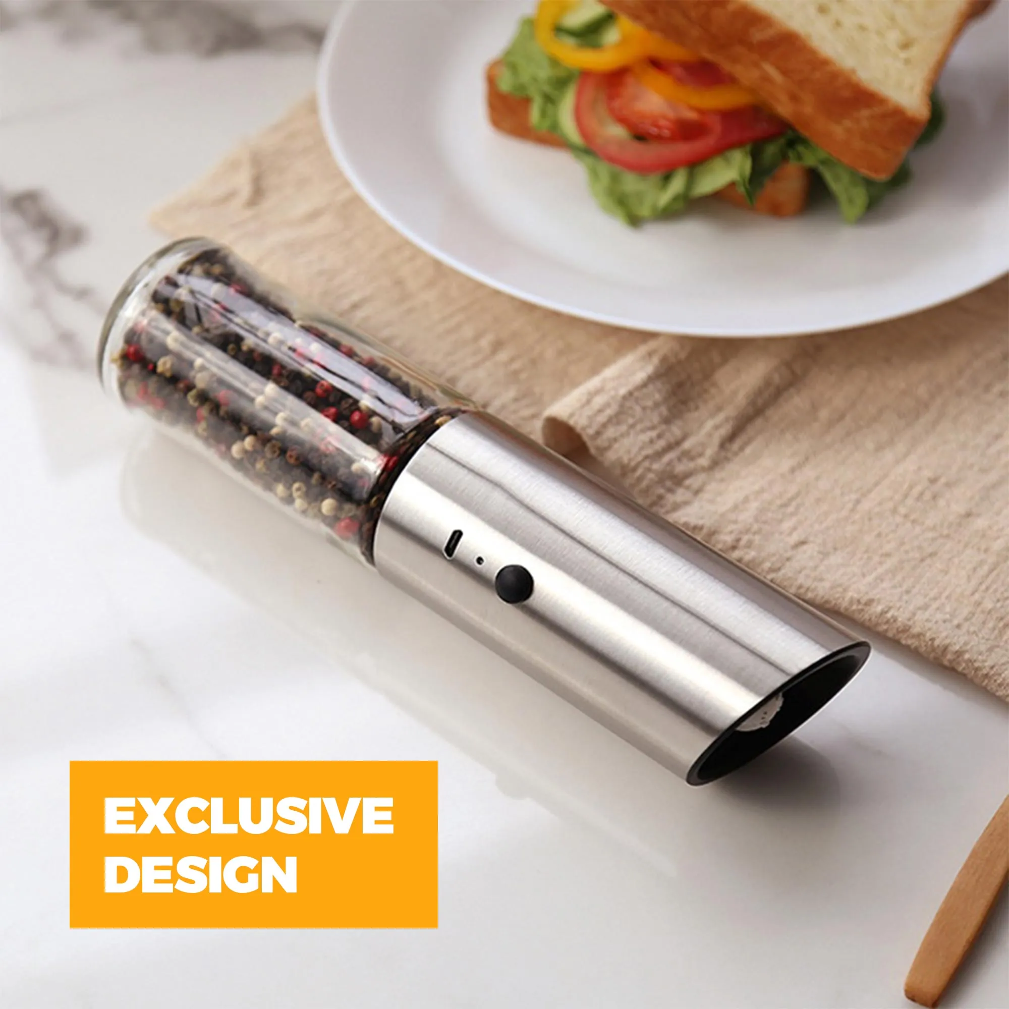 Automatic 170ml Salt and/or Pepper Grinder with LED Light and Fast Charging USB 1200mah Battery