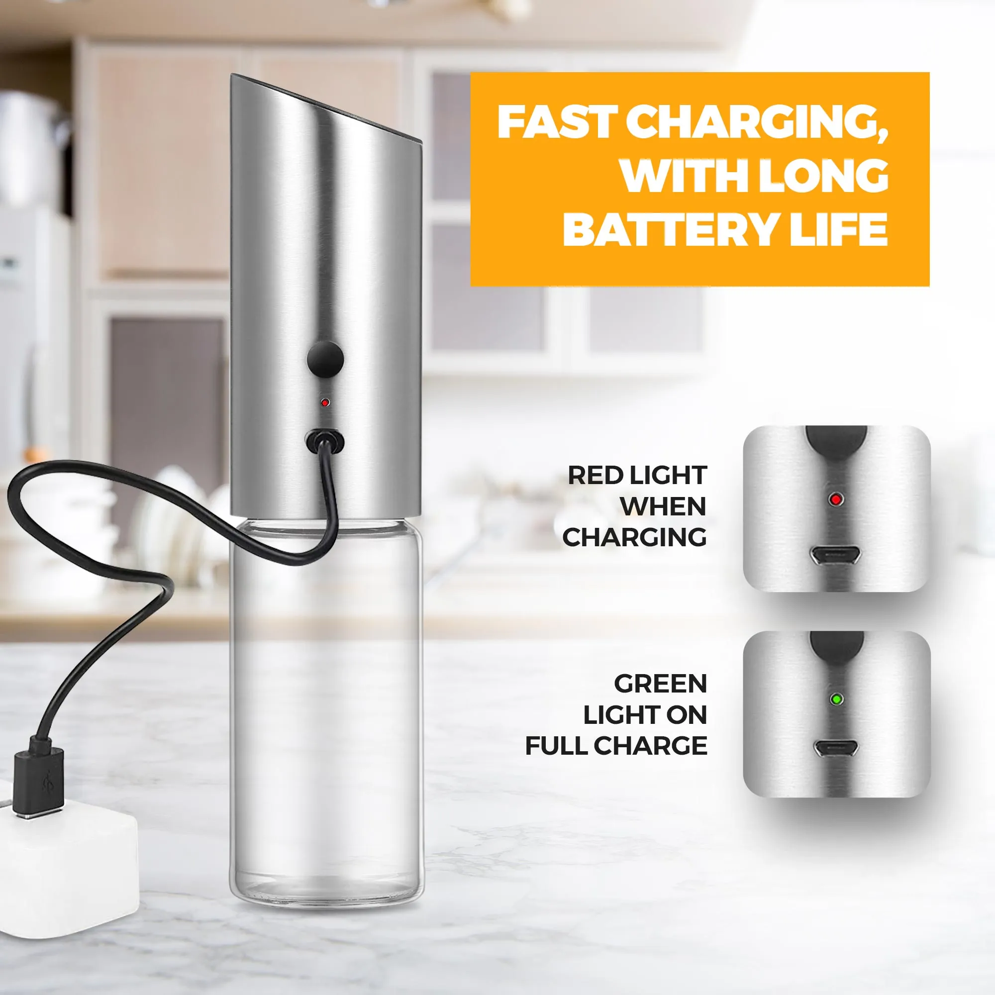 Automatic 170ml Salt and/or Pepper Grinder with LED Light and Fast Charging USB 1200mah Battery