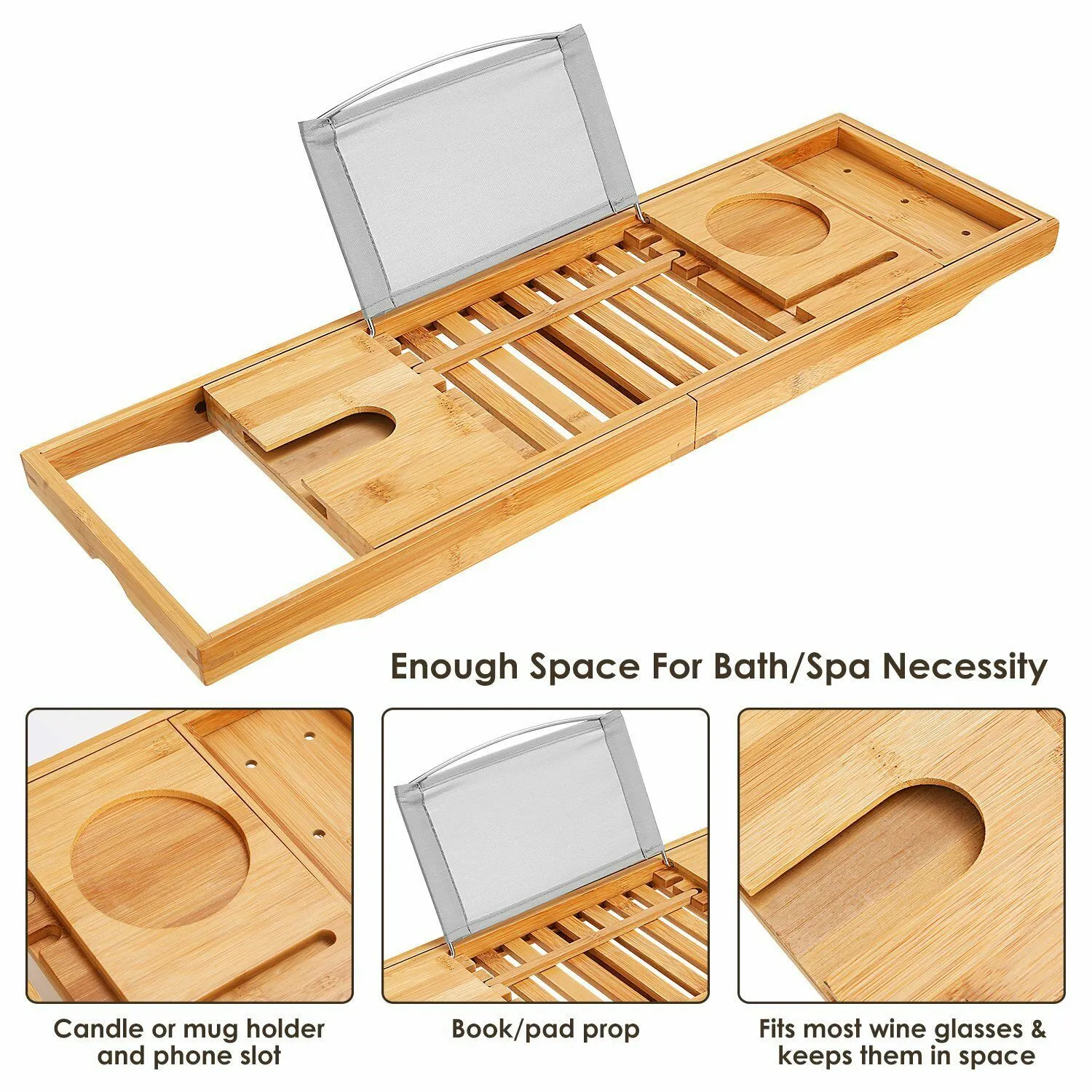 Bathtub Caddy Tray Crafted Bamboo