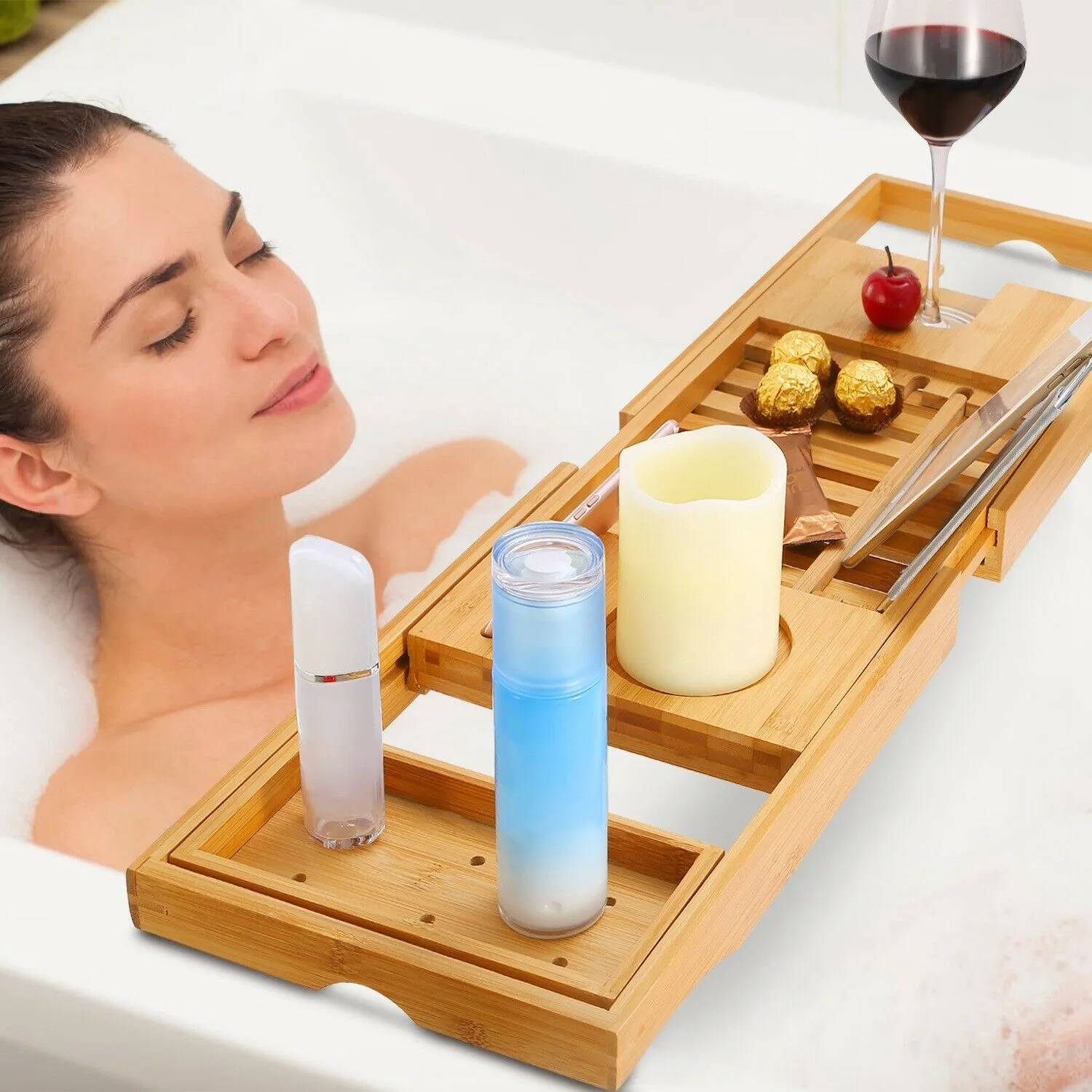 Bathtub Caddy Tray Crafted Bamboo