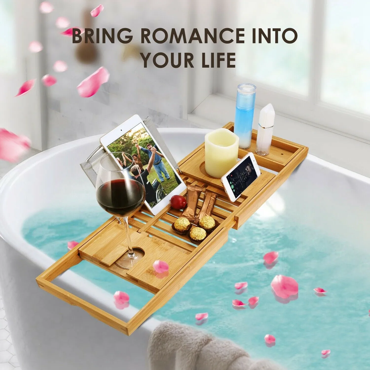 Bathtub Caddy Tray Crafted Bamboo