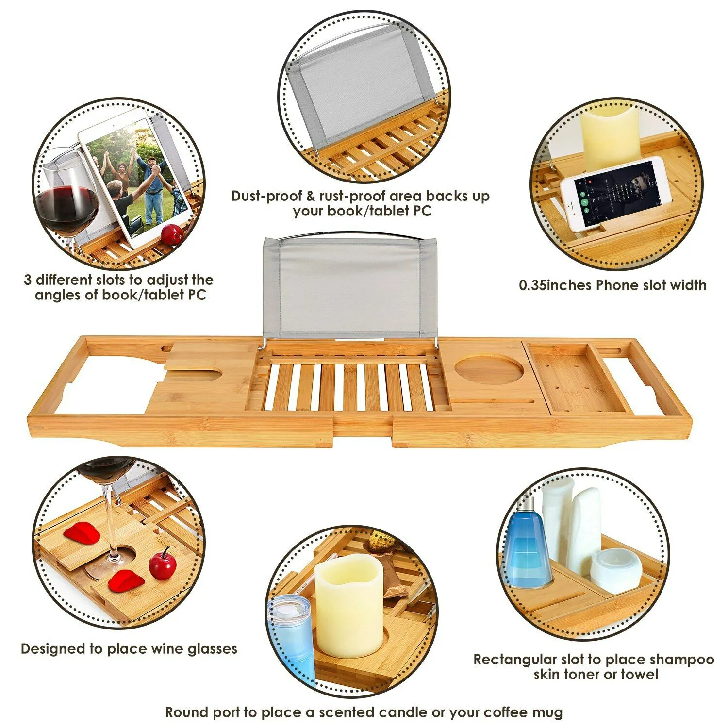 Bathtub Caddy Tray Crafted Bamboo