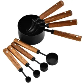 Black Metal Wood Measuring Cup Set