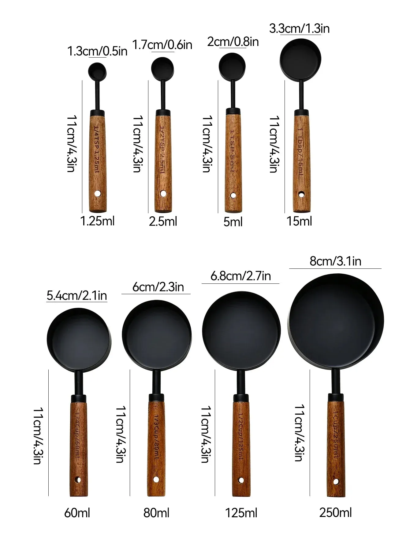 Black Metal Wood Measuring Cup Set