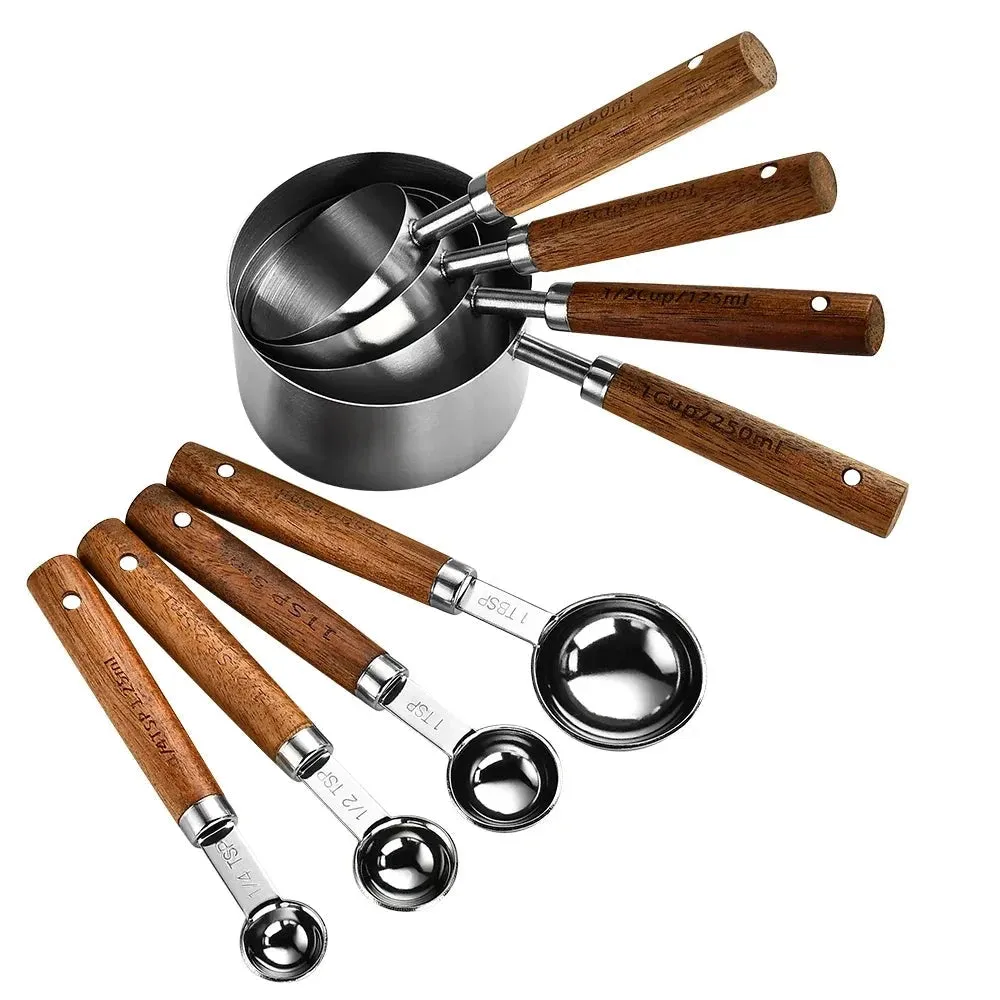 Black Metal Wood Measuring Cup Set