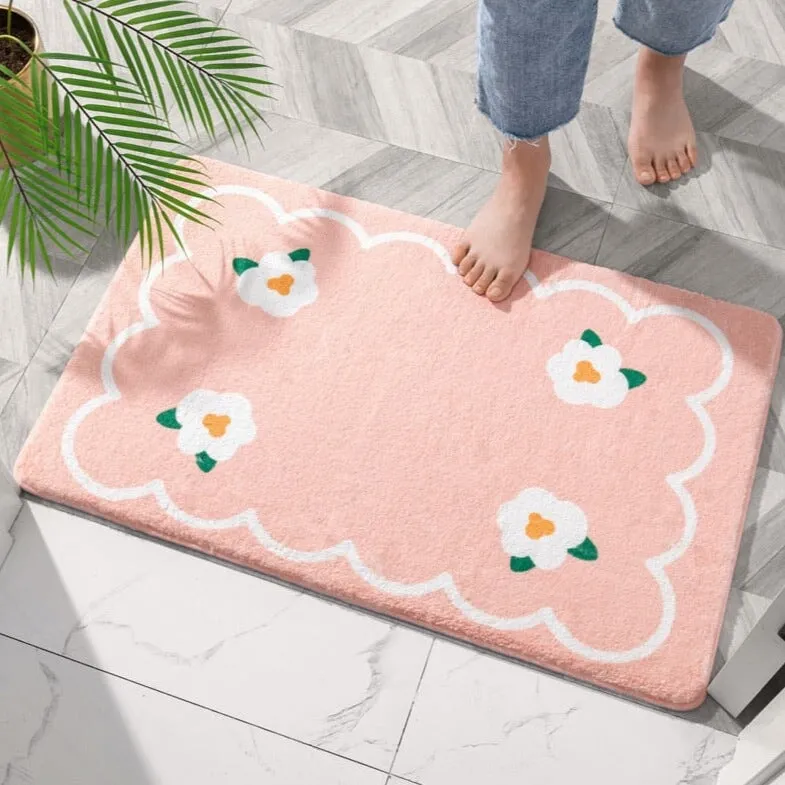 Blossom Delight: Rectangle Kawaii Floral Non-Slip Bathroom Mat