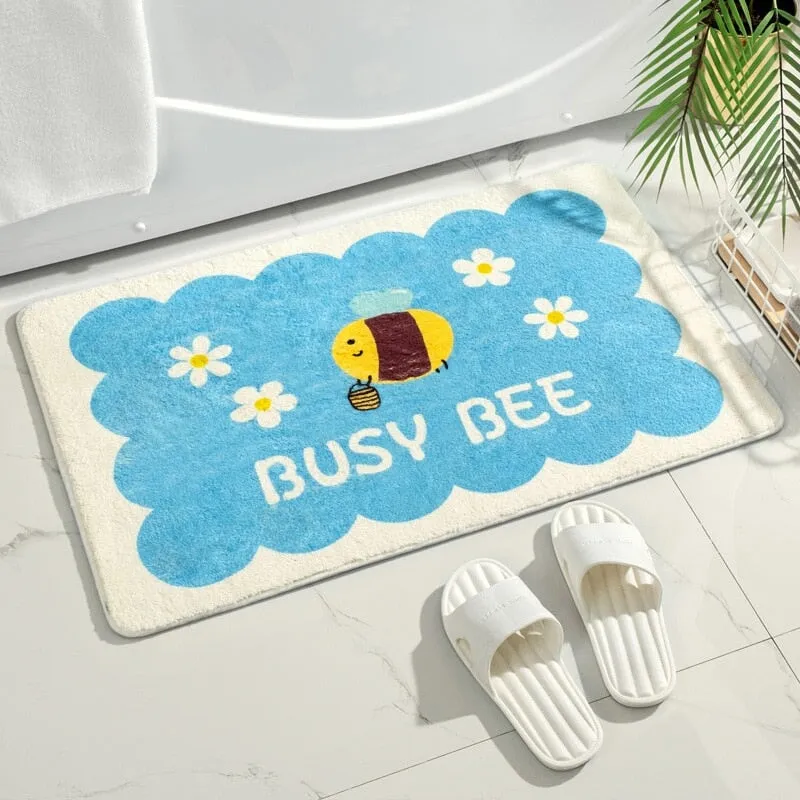 Blossom Delight: Rectangle Kawaii Floral Non-Slip Bathroom Mat