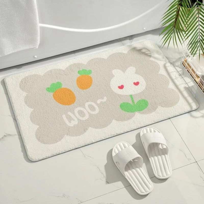 Blossom Delight: Rectangle Kawaii Floral Non-Slip Bathroom Mat