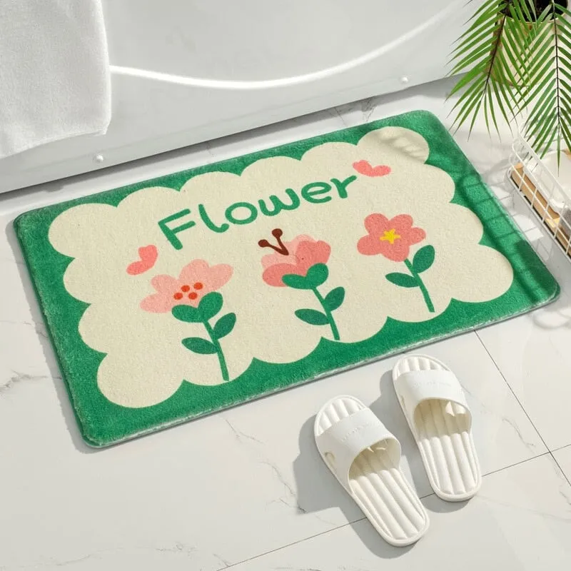 Blossom Delight: Rectangle Kawaii Floral Non-Slip Bathroom Mat