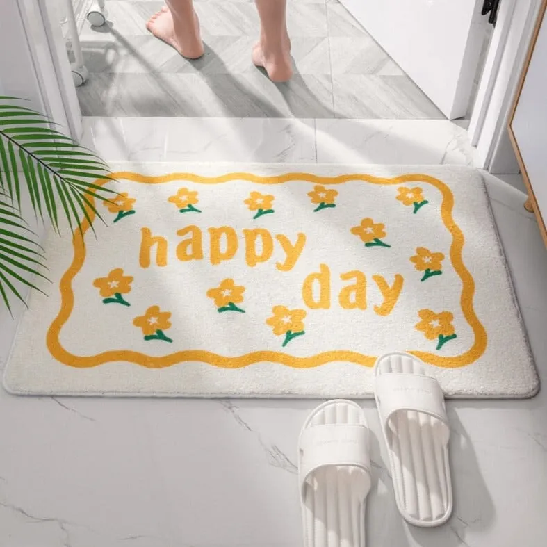 Blossom Delight: Rectangle Kawaii Floral Non-Slip Bathroom Mat