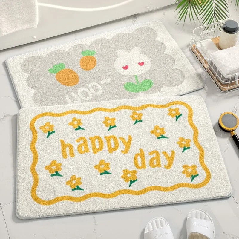 Blossom Delight: Rectangle Kawaii Floral Non-Slip Bathroom Mat