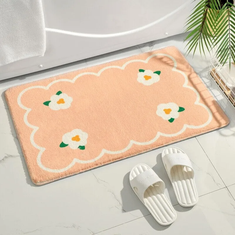 Blossom Delight: Rectangle Kawaii Floral Non-Slip Bathroom Mat