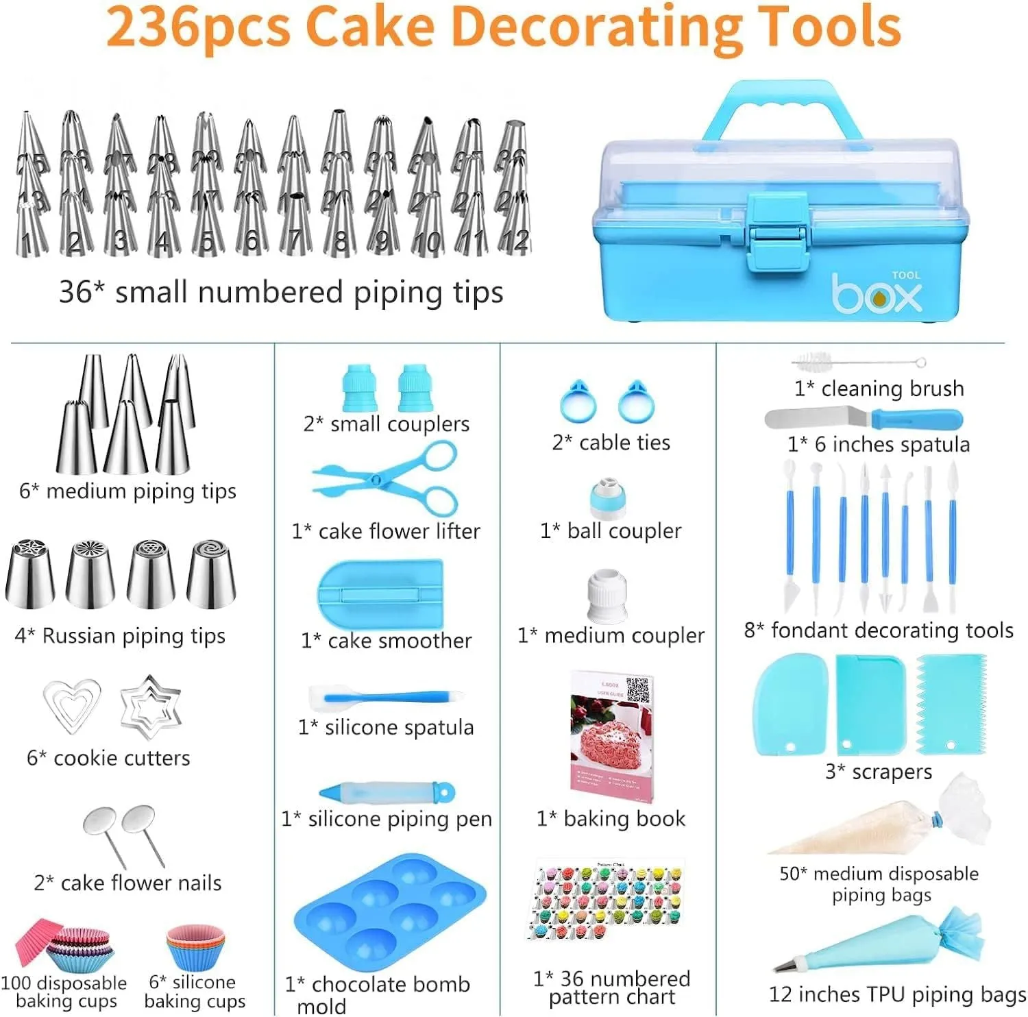 Cake Decorating Tools Supplies Kit: 236pcs Baking Accessories with Storage Case - Piping Bags and Icing Tips Set - Cupcake Cookie Frosting Fondant Bakery Set for Adults Beginners or Professional