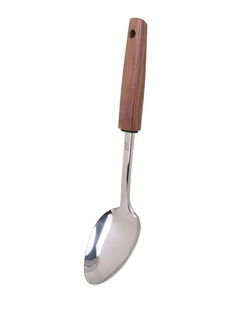 Chef's Gallery Stainless Cooking Spoon with Solid Walnut Wooden Handle