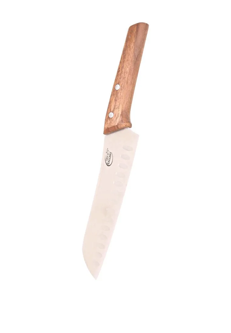 Chef's Gallery Stainless Santoku Knife 7" with Solid Walnut Wooden Handle