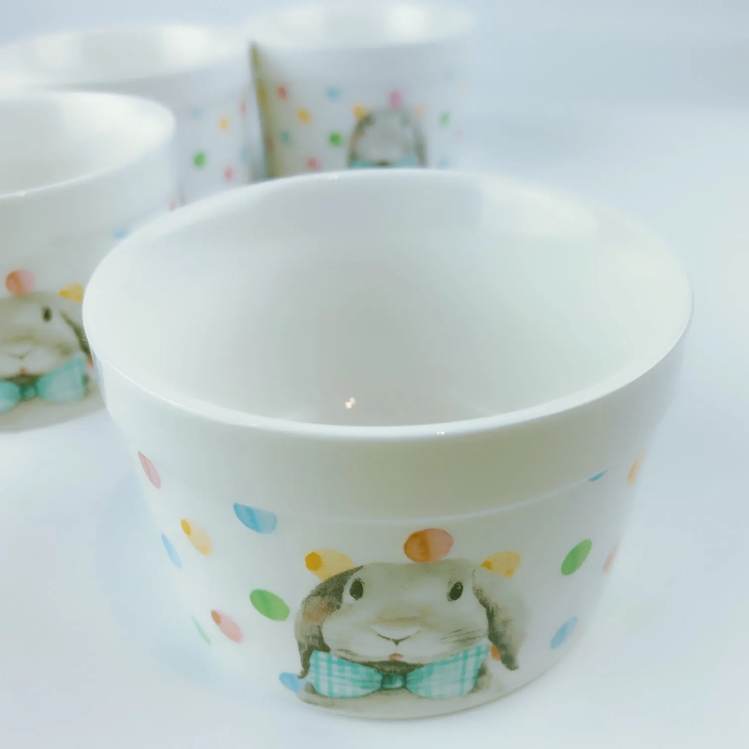 Ciroa Whimsical Spring Bunnies Set of 4 Quality Porcelain Ramekins Bow-tie Rabbit