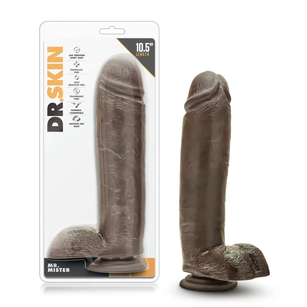 Dr. Skin By Blush® | Mr. Mister Realistic Chocolate 11-Inch Long Dildo With Balls & Suction Cup Base