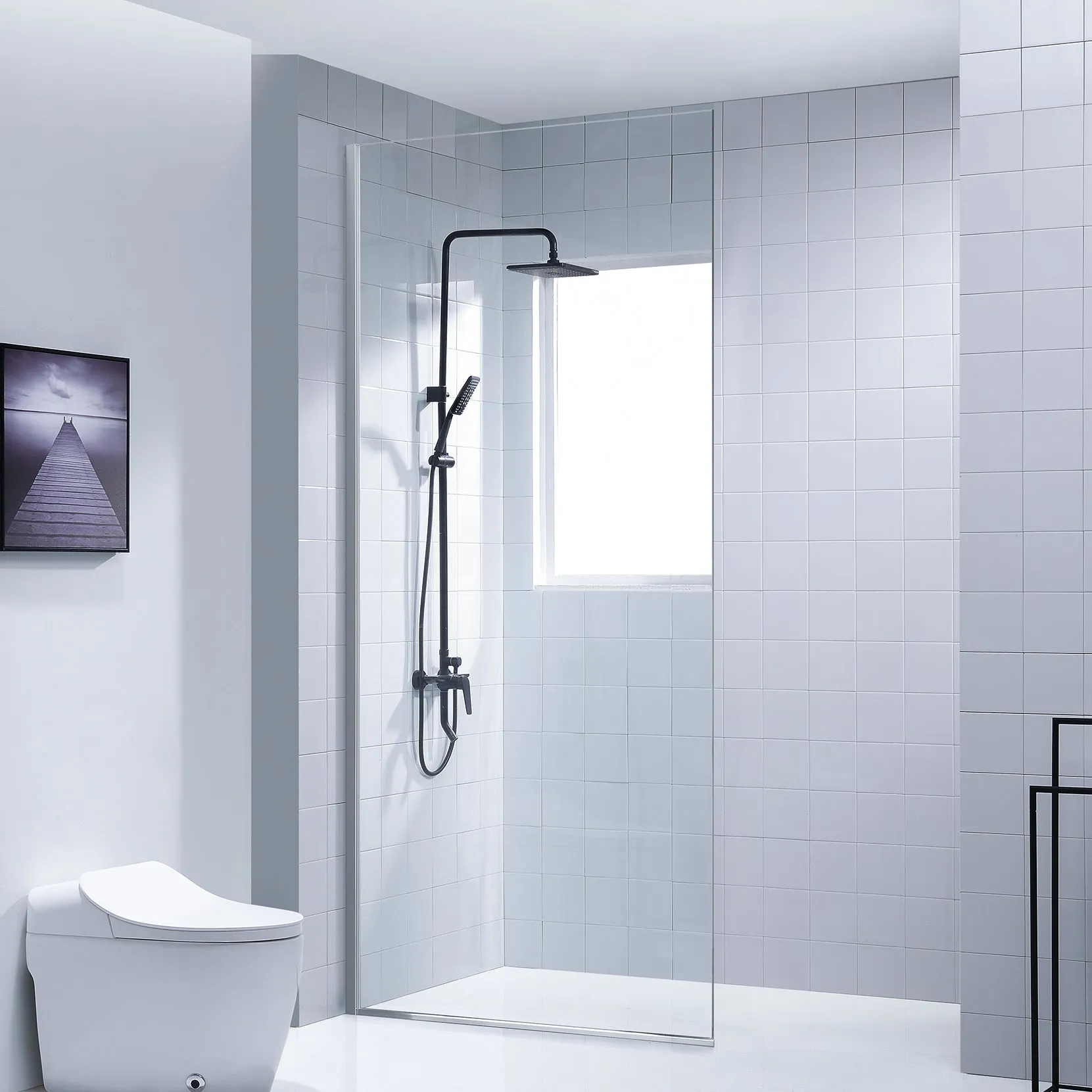 Dreamwerks 32"W x 79"H Frameless Fixed Shower Door in Chrome - Available in Clear or Frosted Glass