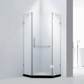 Dreamwerks 36 in. W x 79 in. H Frameless Neo-Angle Hinged Shower Door (Right) in Chrome with Handle - Frosted Glass