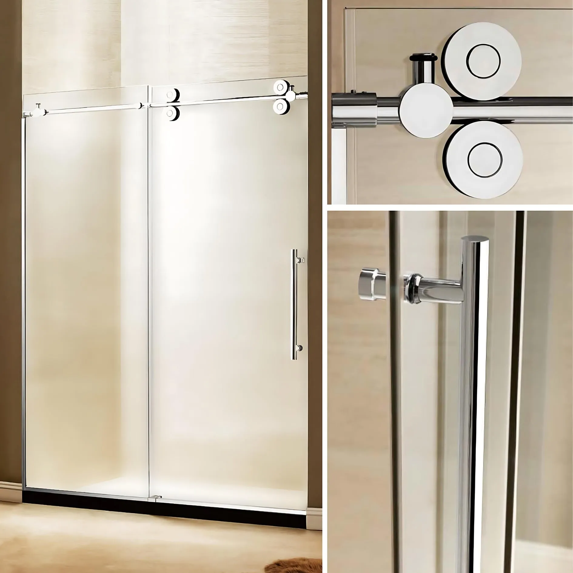 Dreamwerks 60 in. W x 79 in. H Frameless Sliding Shower Door in Bright Chrome with Frosted Glass