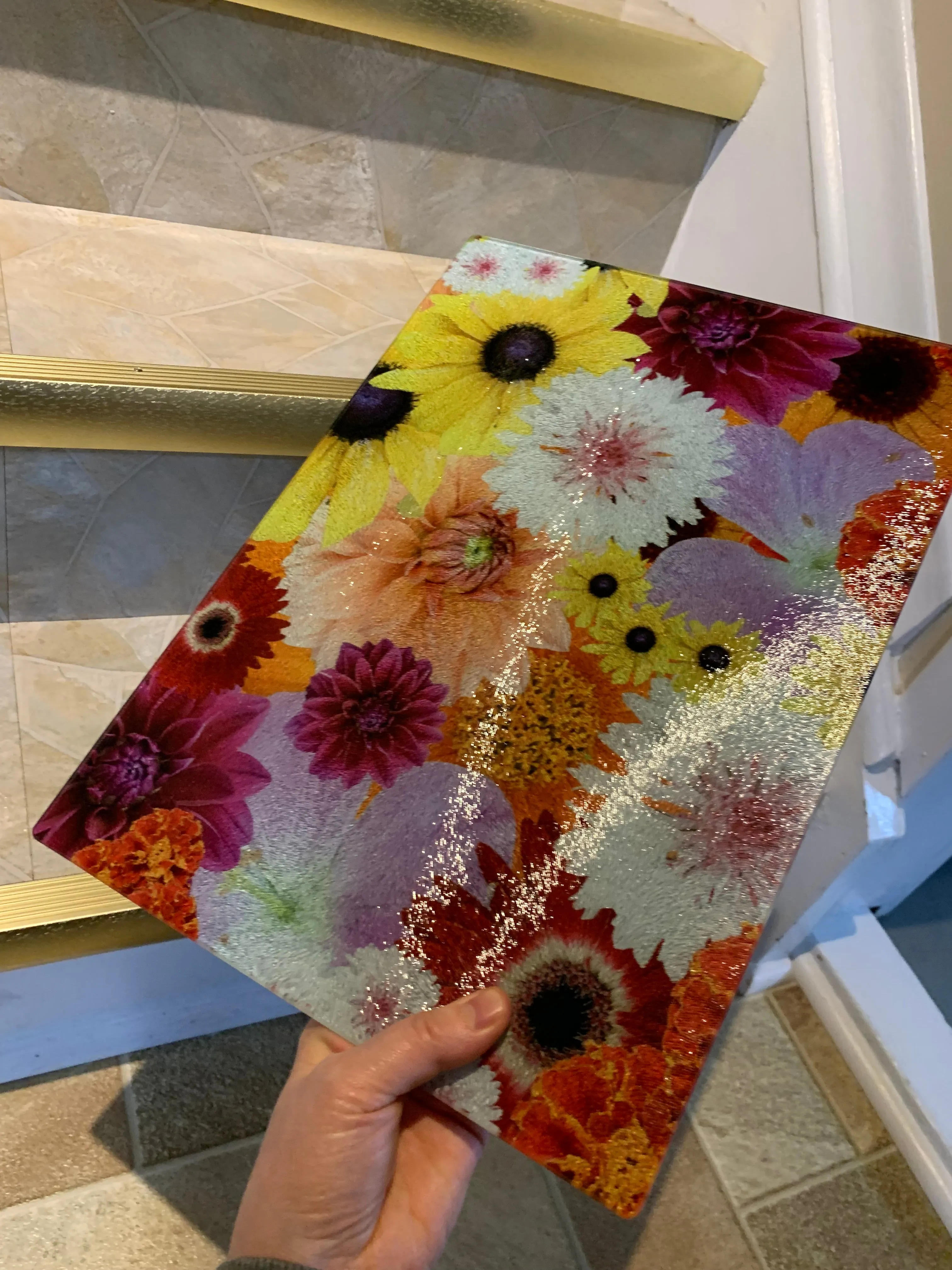 Glass Cutting Board (11x15in) Flower Fun 1