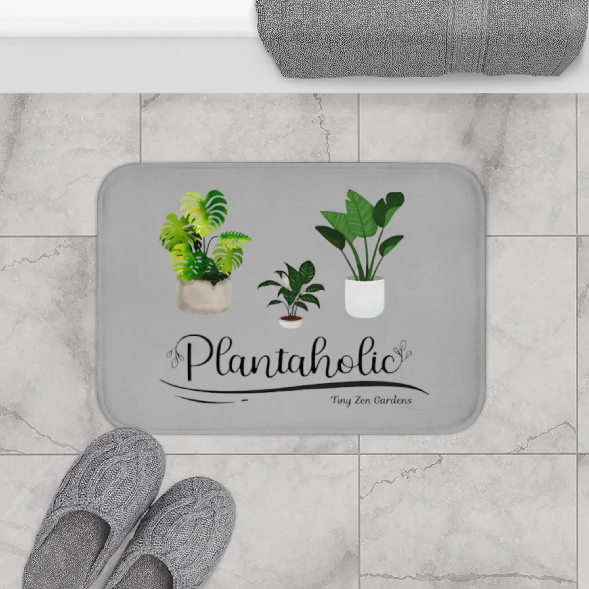 Grey Bath Mat | Plantaholic | Tiny Zen Gardens