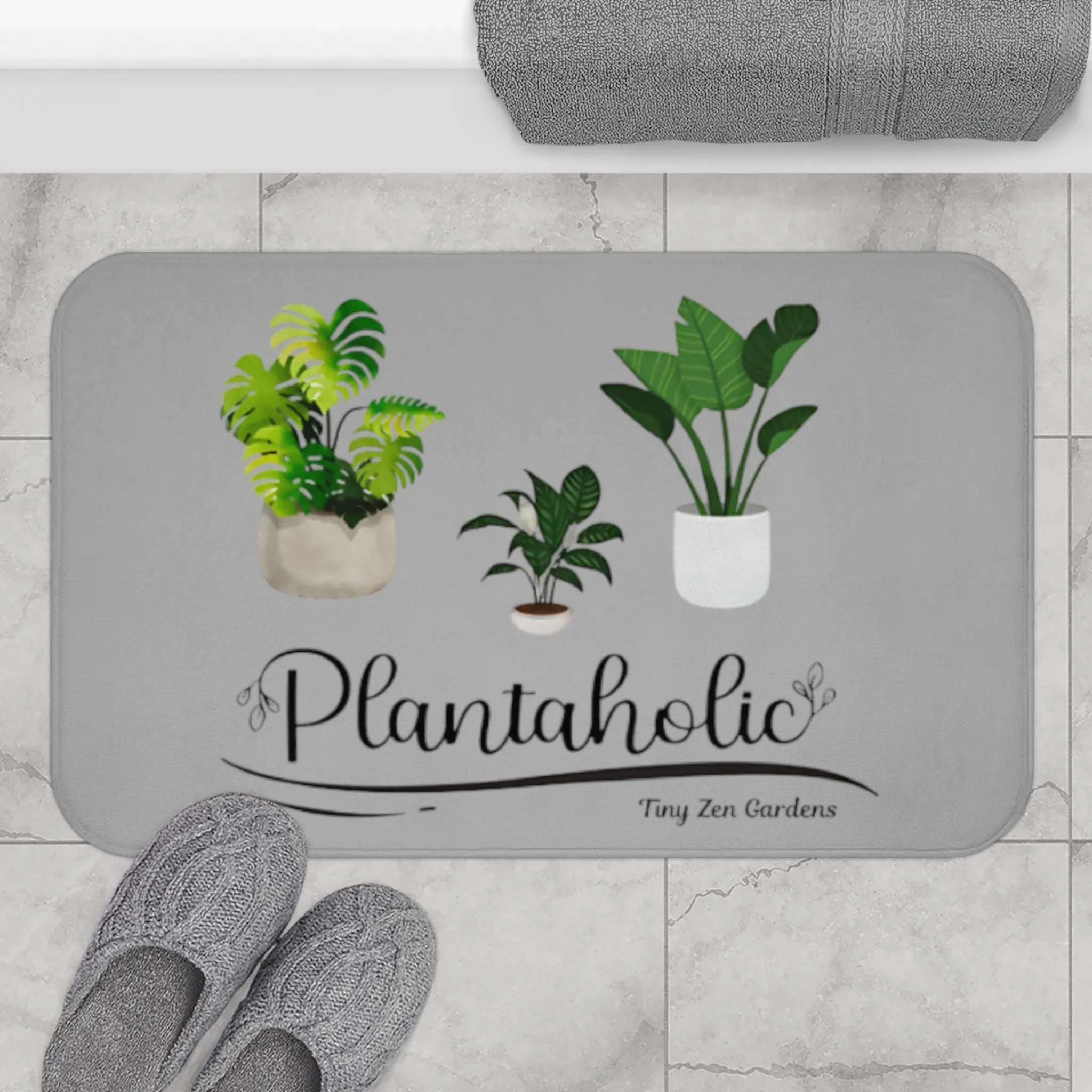 Grey Bath Mat | Plantaholic | Tiny Zen Gardens