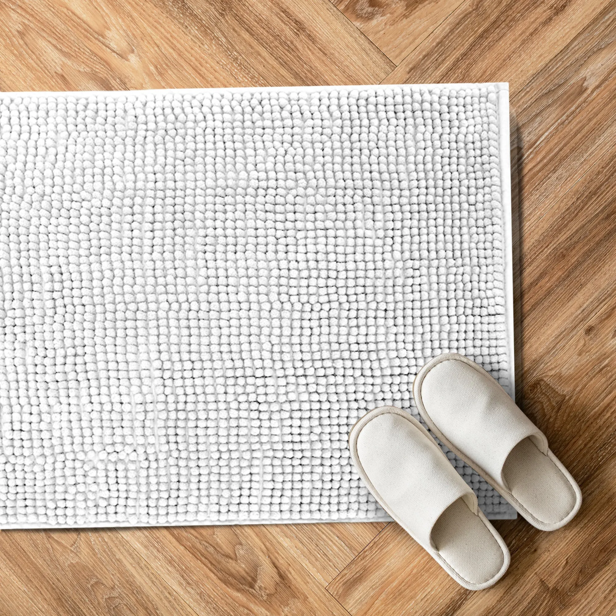 Luxury Shaggy Cobblestone Bathmat - Super Absorbent & Soft - White | Cotton Home