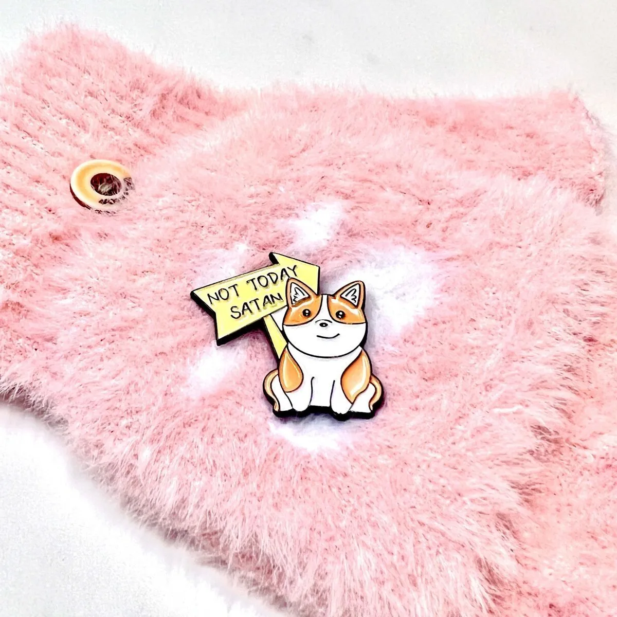 Not Today Satan Cute Corgi Enamel Pin