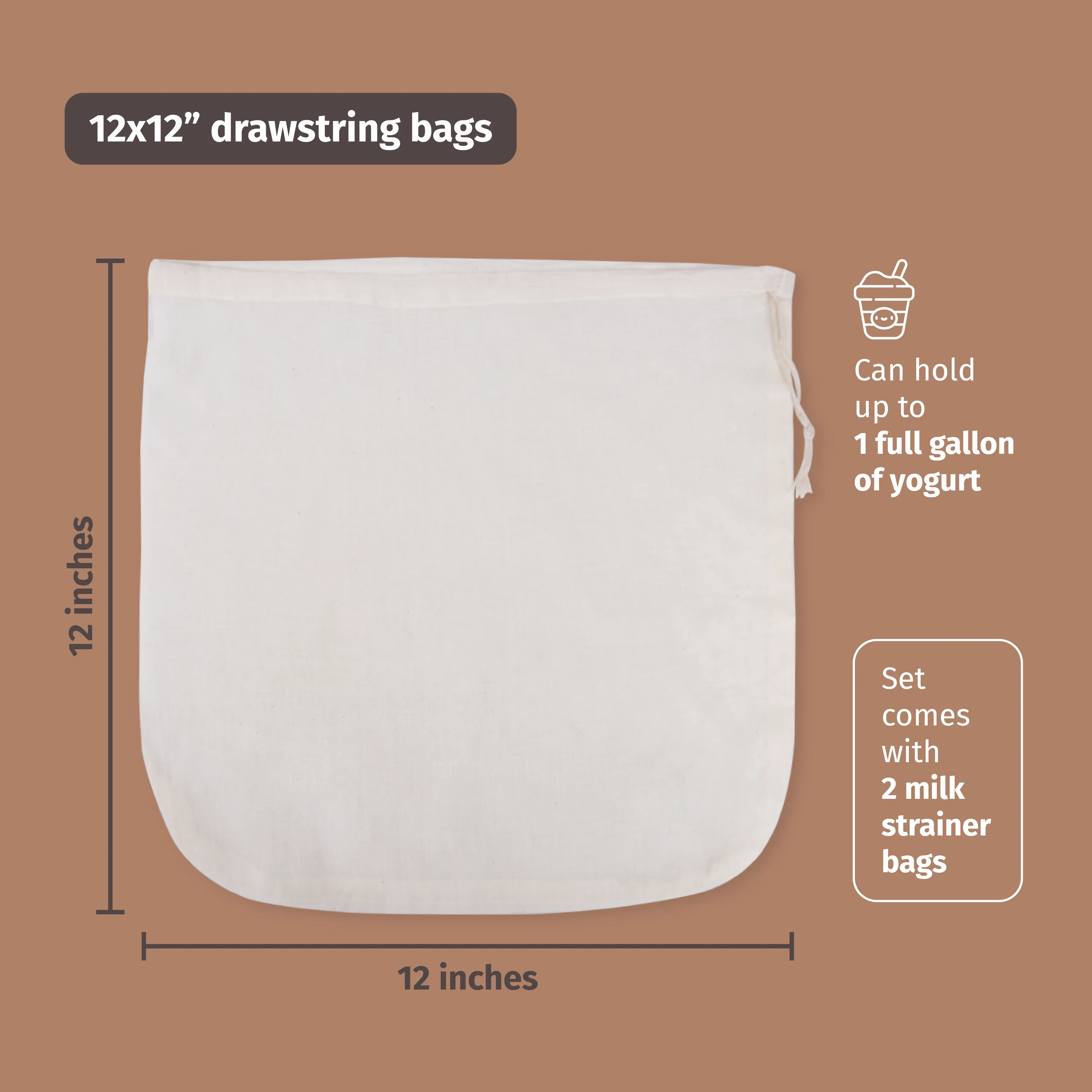 Nut Milk Bag 12"x12" (2 Pieces)