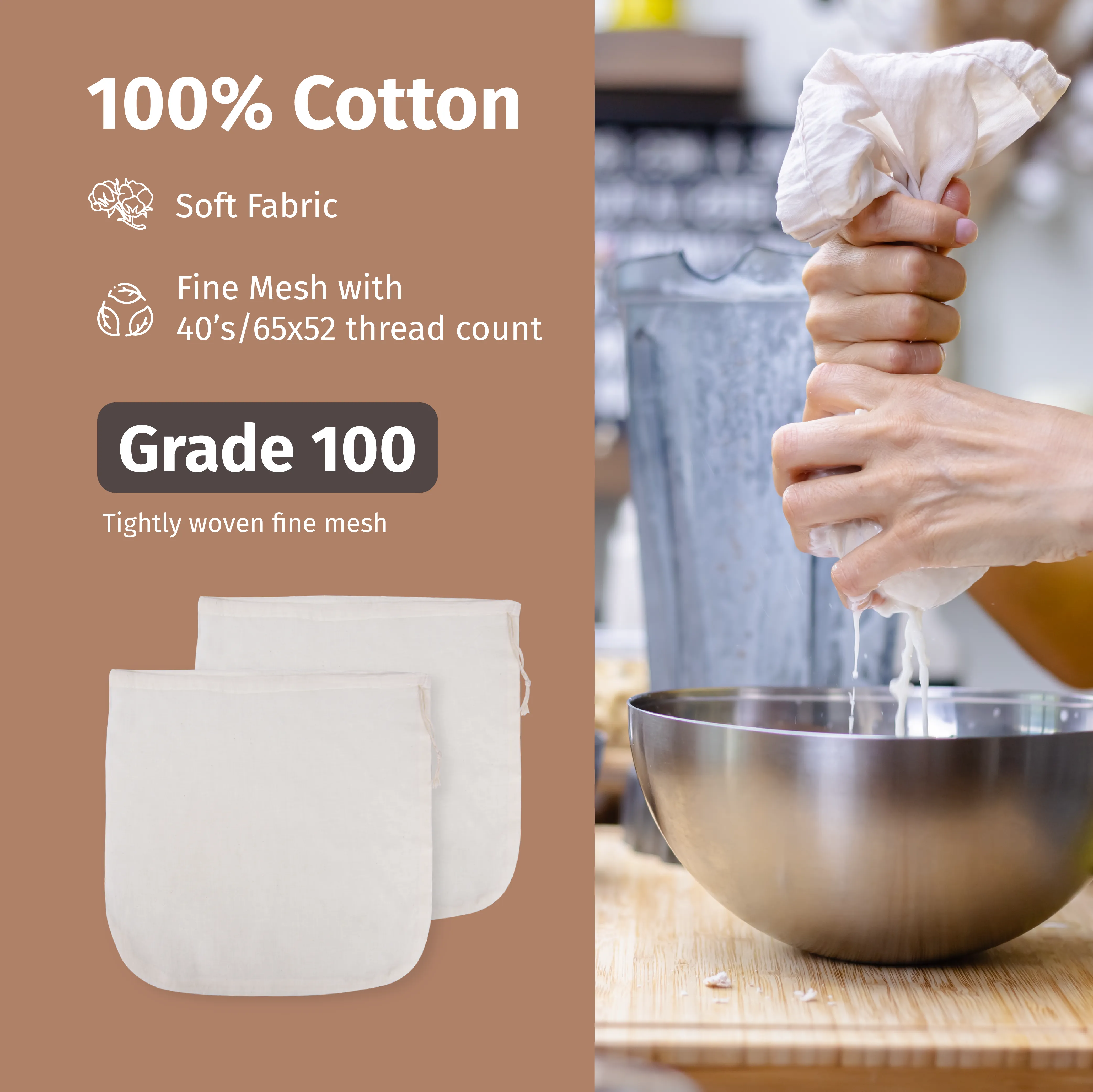 Nut Milk Bag 12"x12" (2 Pieces)