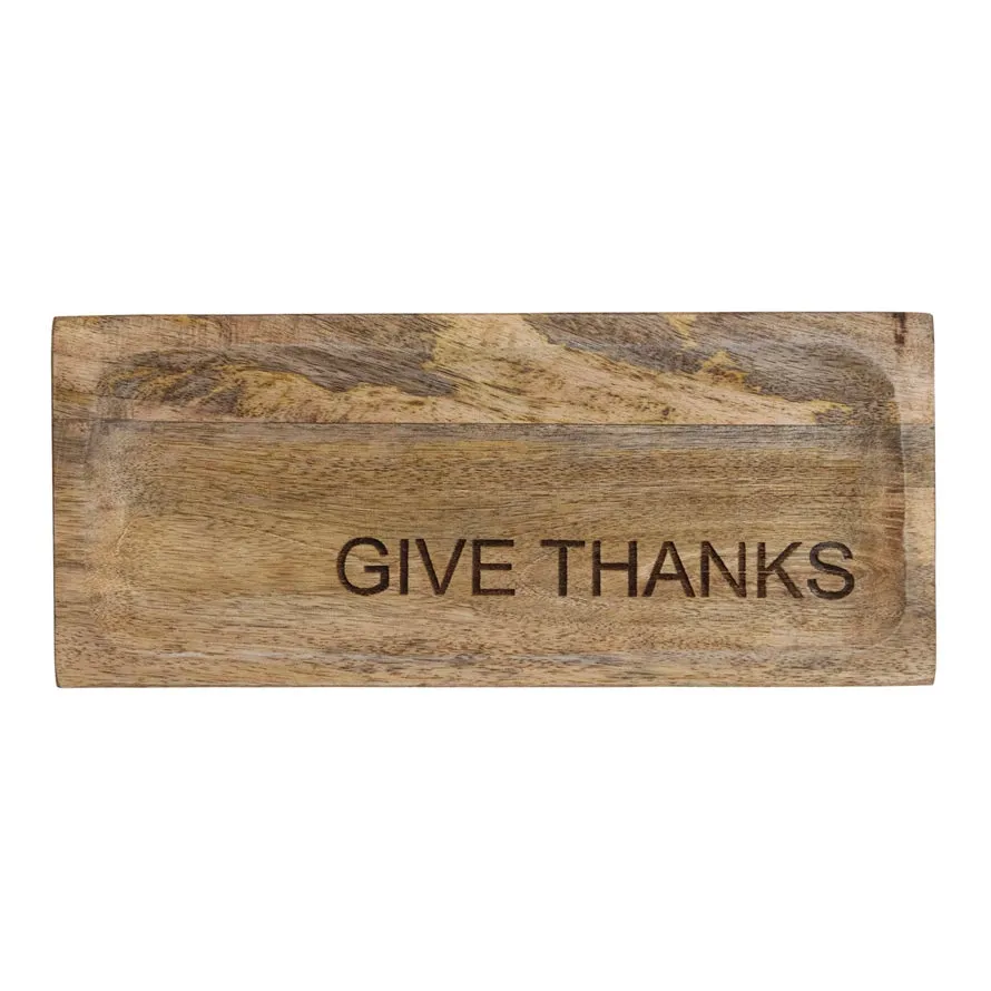 "Give Thanks" Mango Wood Cheese Cutting Board - 12" x 6"