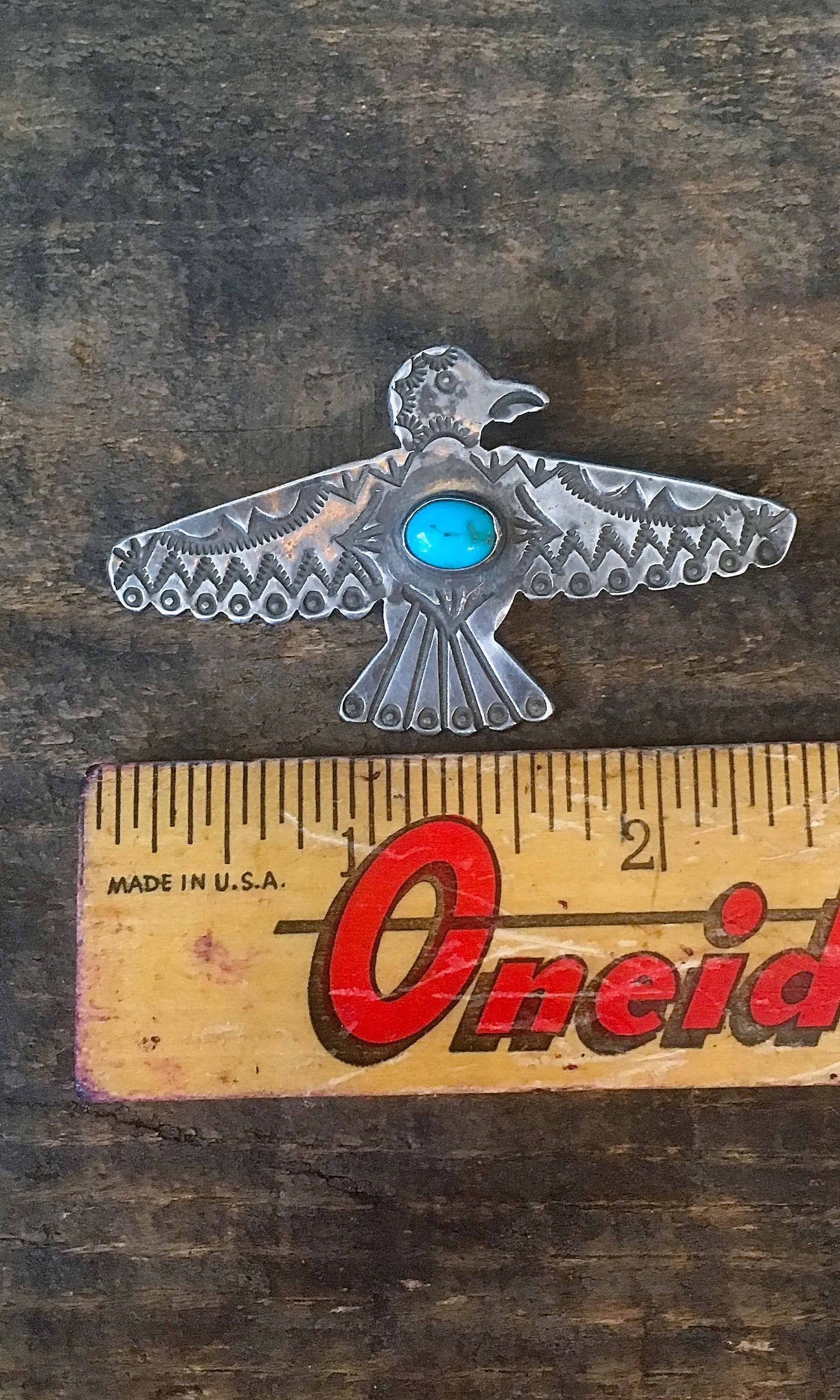 THUNDERBIRD 1940s Sterling Silver and Turquoise Bird Pin