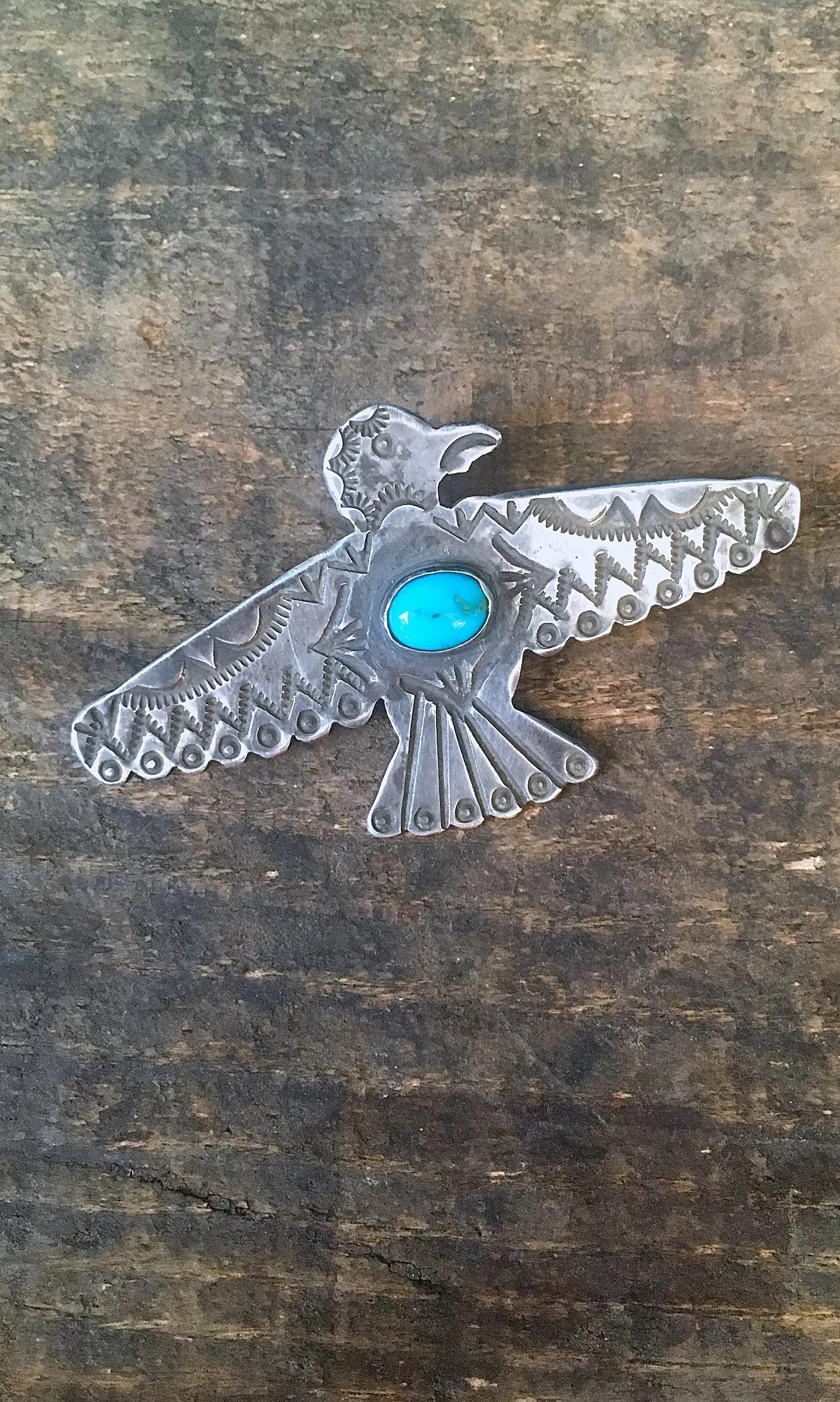 THUNDERBIRD 1940s Sterling Silver and Turquoise Bird Pin